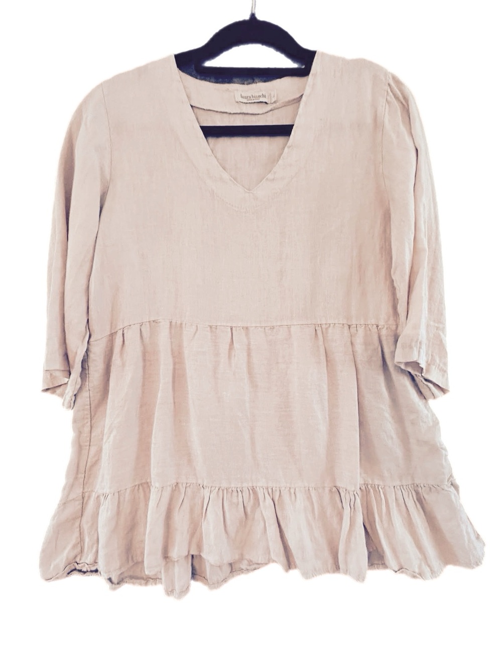 Laura Bianchi 100% Linen Tiered Babydoll Tunic Top Made in Italy Bohemian Large